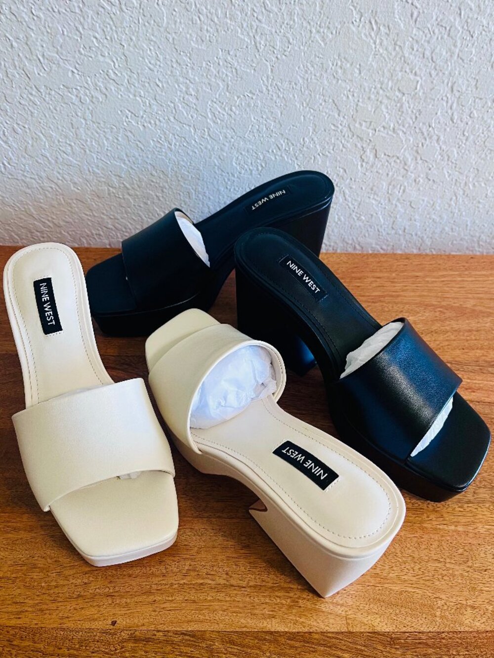 2 PAIRS!! Nine West Ivory & Black Oklee Platform Slide Heeled Mule Sandals 5.5 - Picture 7 of 14